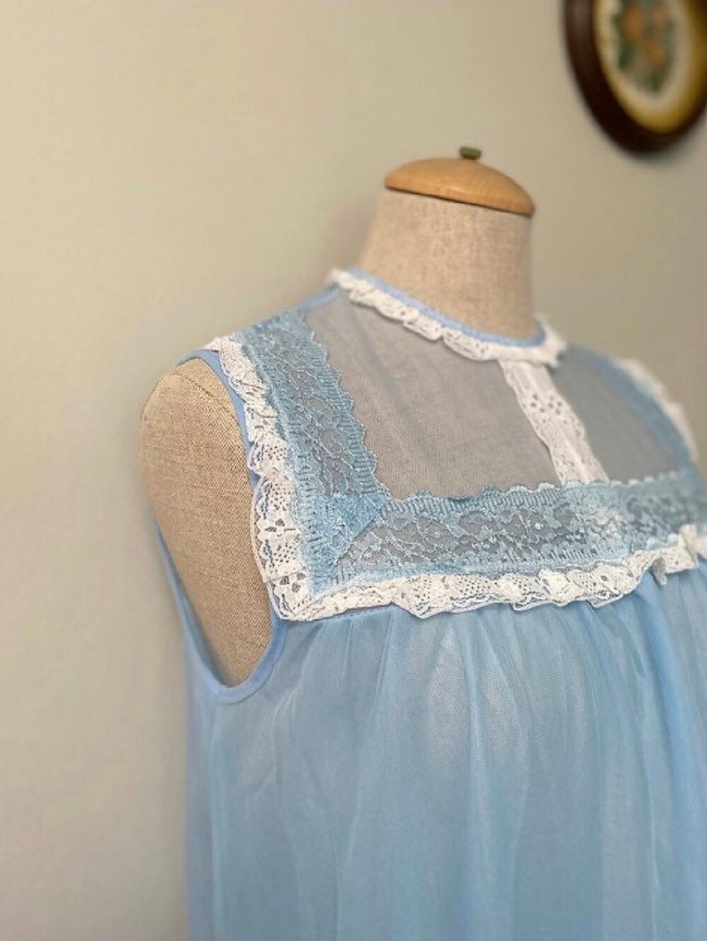 🩵VTG 60s Periwinkle Blue Sheer Long Nightgown Sleepwear Bombshell Pinup Style - Picture 4 of 9
